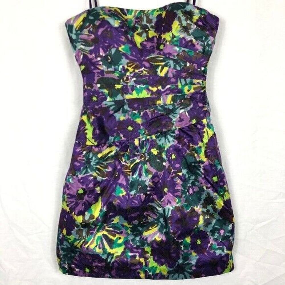 BCBG MaxAzria Mini Dress Pleated 4 Grape NEW Cocktail Party Floral